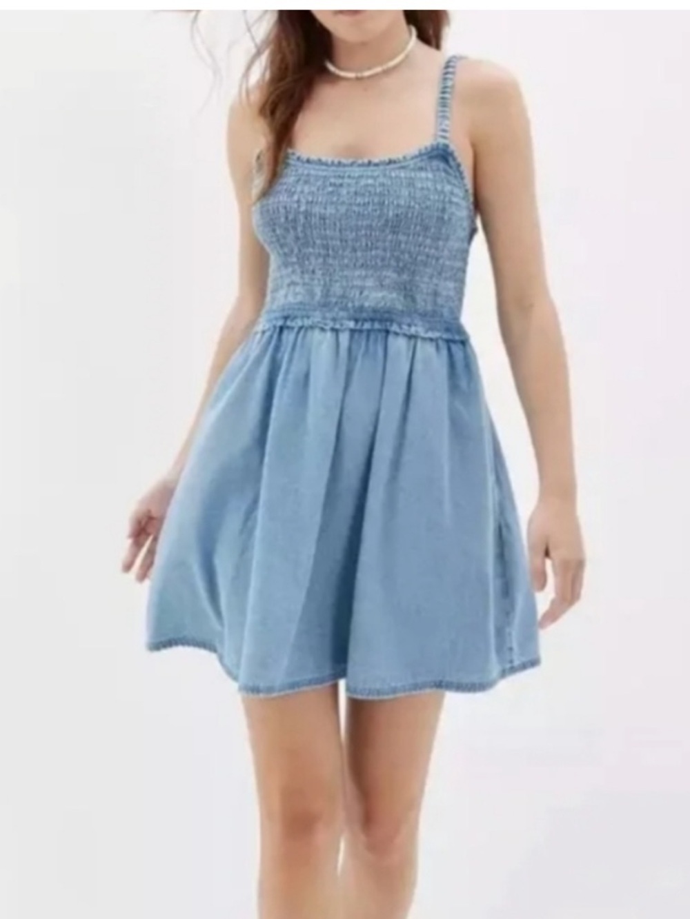 American Eagle Womens Denim Smocked Tank Top Denim Dress Size Medium